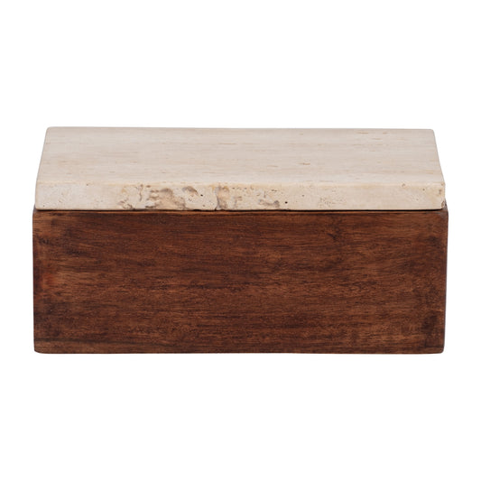 Travertine 7" Box With Wood Base - Natural