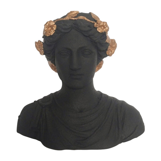 Resin Flower Lady Bust Planter 15" - Black / Gold