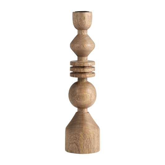 Wood 12" Stacking Shapes Taper Candleholder - Natural