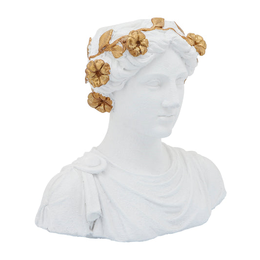 Resin Flower Lady Bust Planter 15" - White / Gold