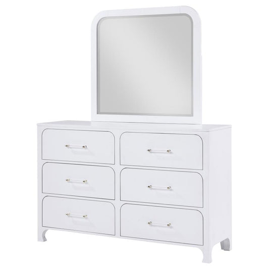 Anastasia - 6-Drawer Bedroom Dresser With Mirror - Pearl White