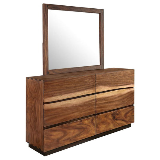 Winslow - 6-Drawer Dresser With Mirror - Smokey Walnut And Coffee Bean